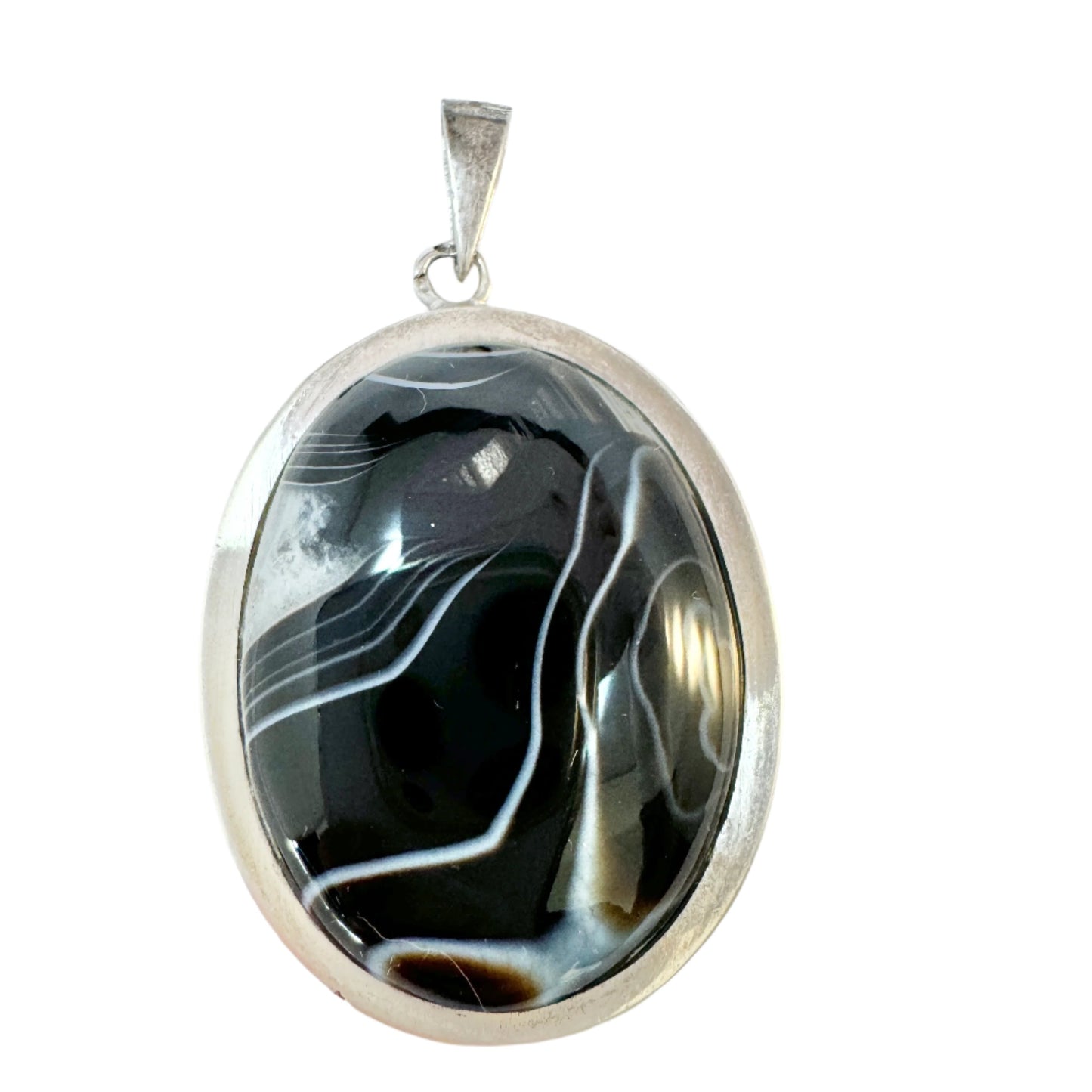 France c 1950-60s. Vintage Sterling Silver Agate pendant.