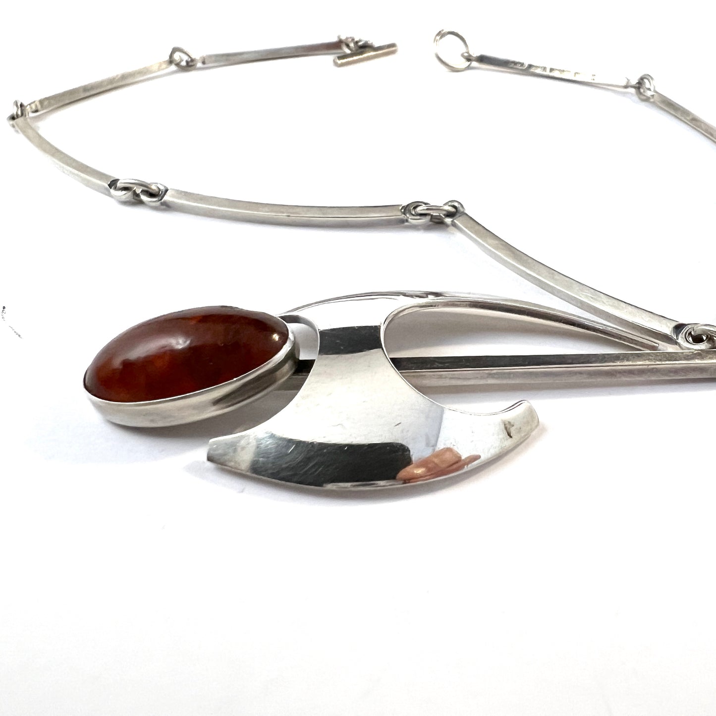 Niels Erik From, Denmark c 1960s. Vintage Sterling Silver Amber Pendant Necklace.