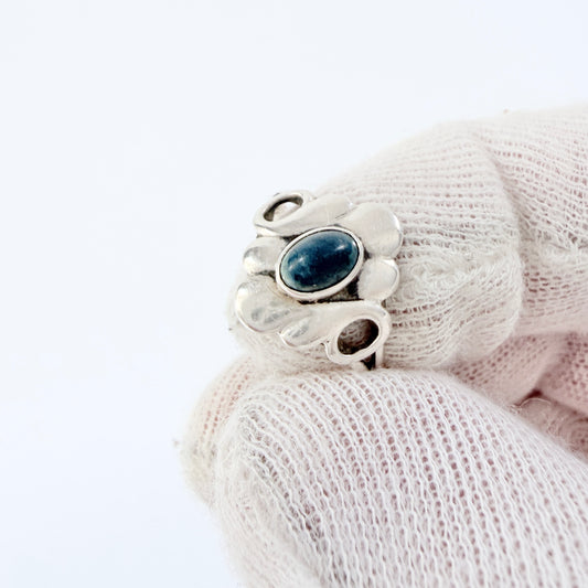 Bernhard Hertz, Denmark 1916. Antique Art Nouveau Solid Silver Lapis Lazuli Ring.