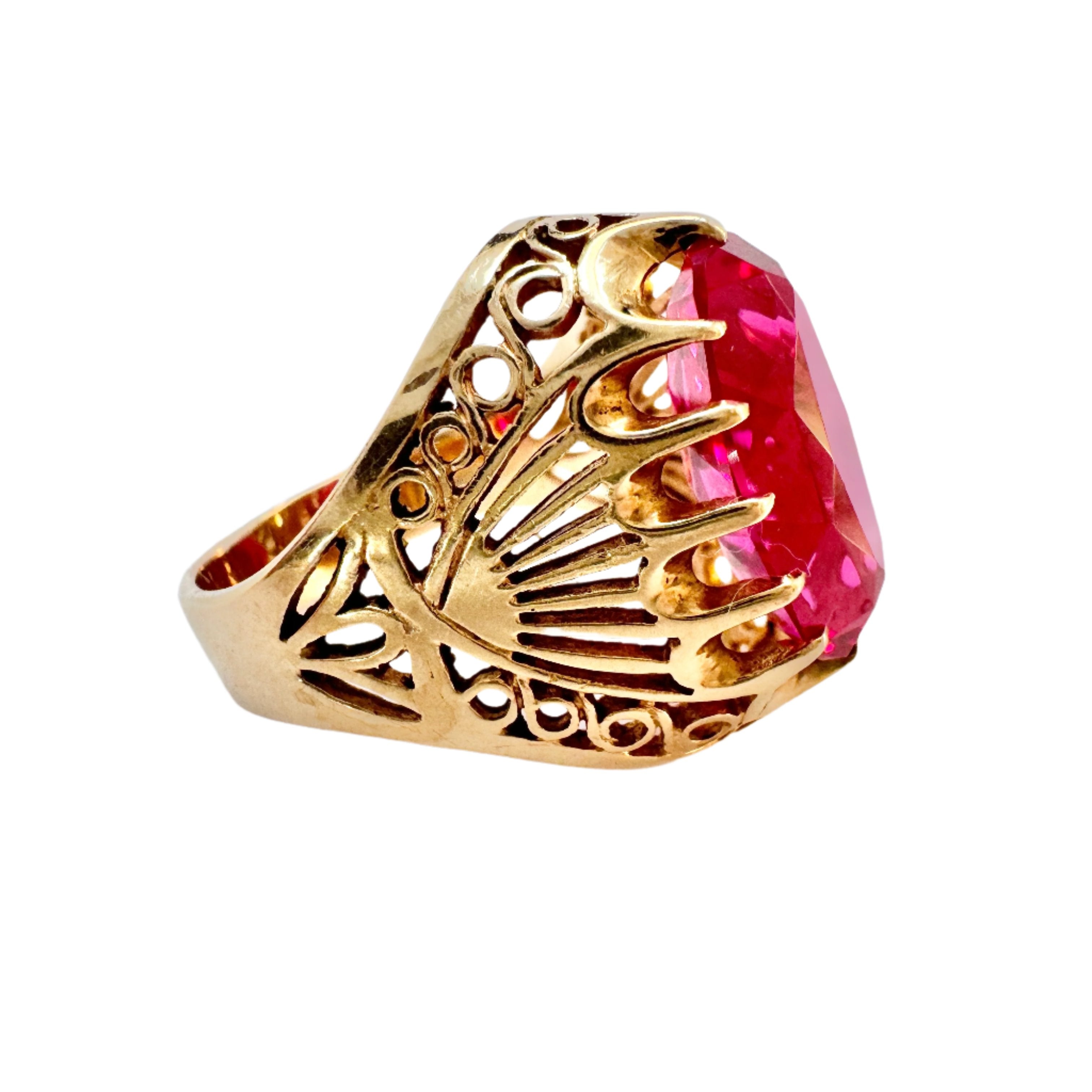 ソ連。ヴィンテージ 14K ゴールド合成サファイア リング。 – T