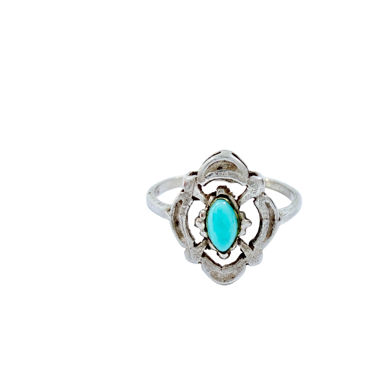 Vintage Solid 900 Silver Turquoise Ring.