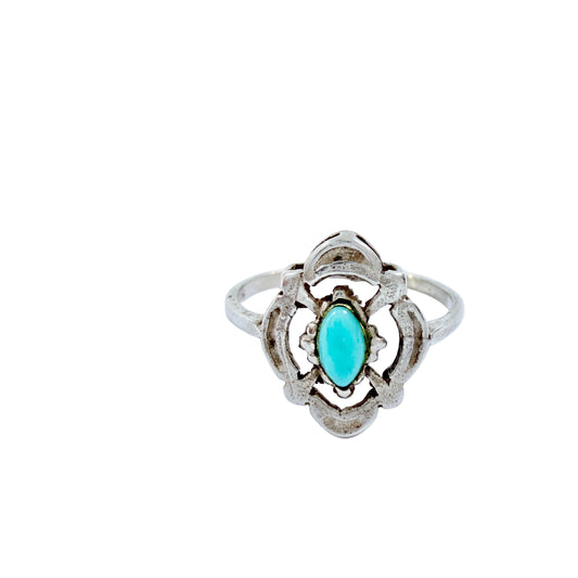 Vintage Solid 900 Silver Turquoise Ring.
