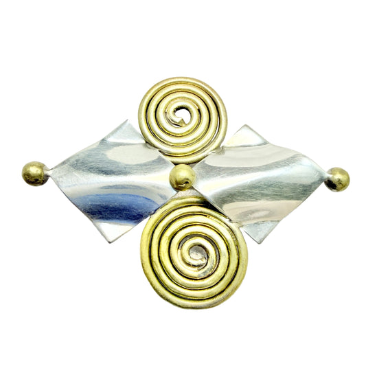 Signed Vintage Sterling Silver Mixed Metal Brooch. Prob. Greece.