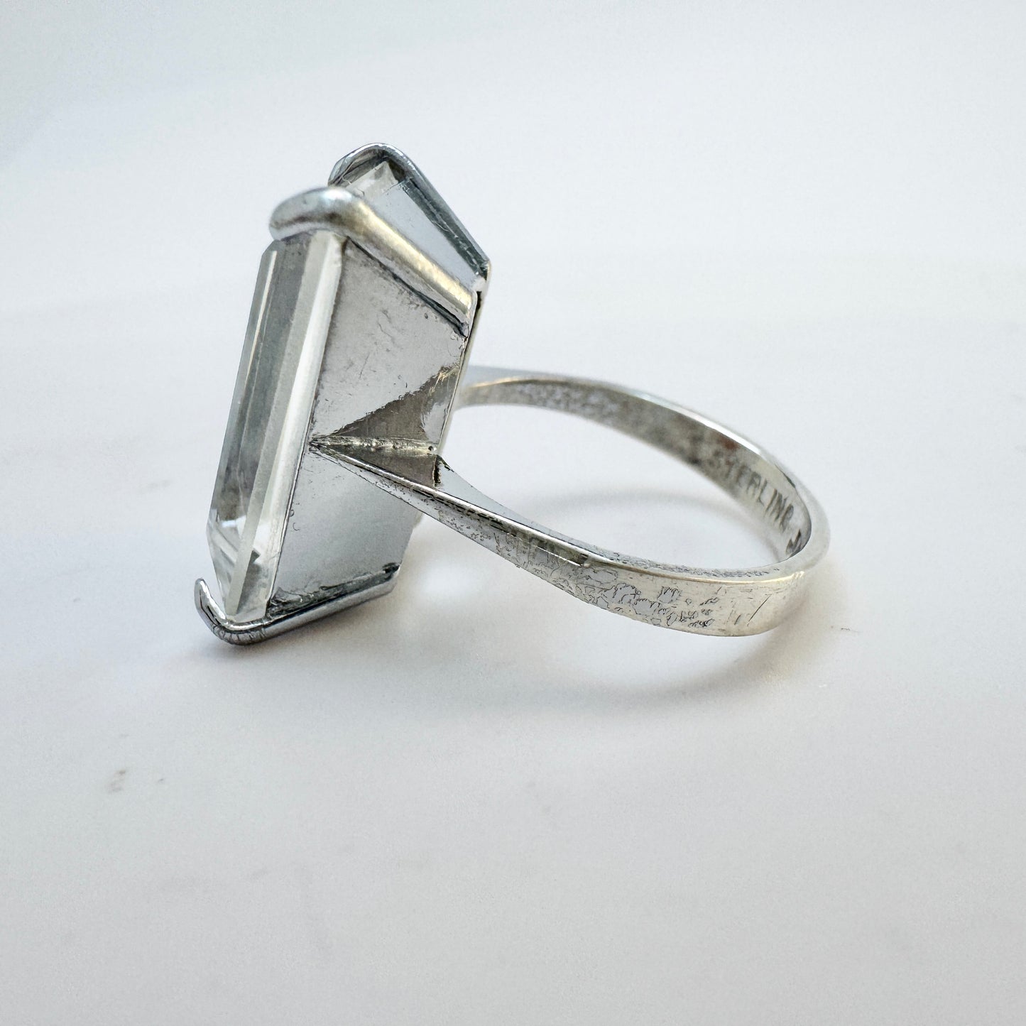 Japan, Vintage Sterling Silver Rock Crystal Ring.