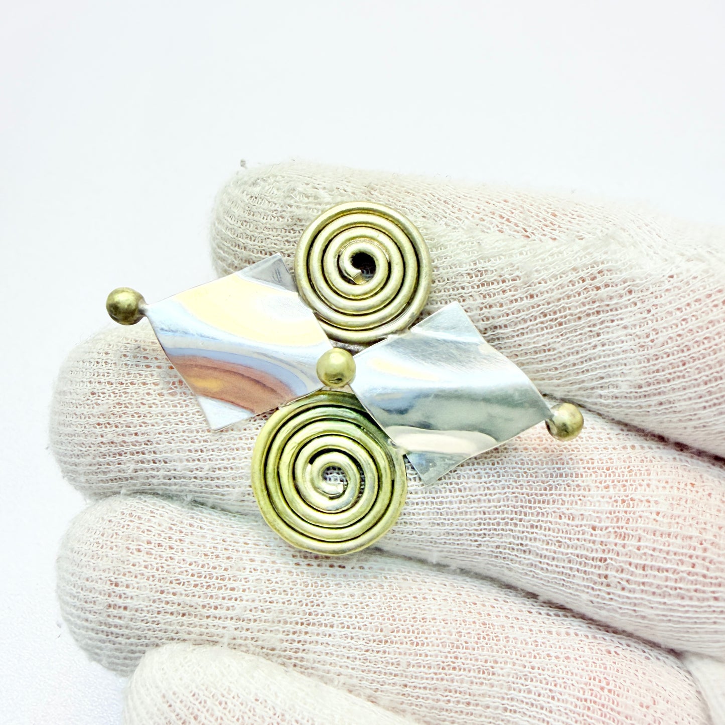 Signed Vintage Sterling Silver Mixed Metal Brooch. Prob. Greece.