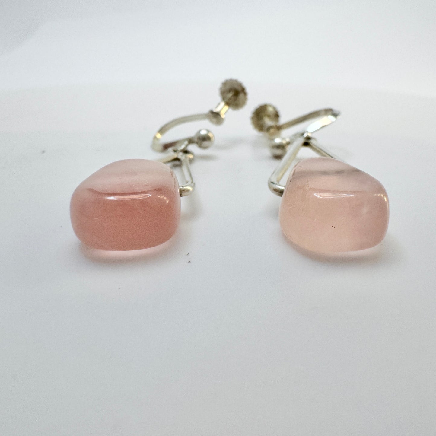 Raag & Havam, Sweden 1959. Vintage Solid Silver Rose Quartz Earrings.