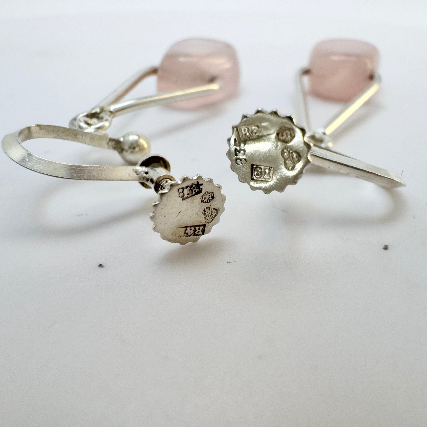 Raag & Havam, Sweden 1959. Vintage Solid Silver Rose Quartz Earrings.