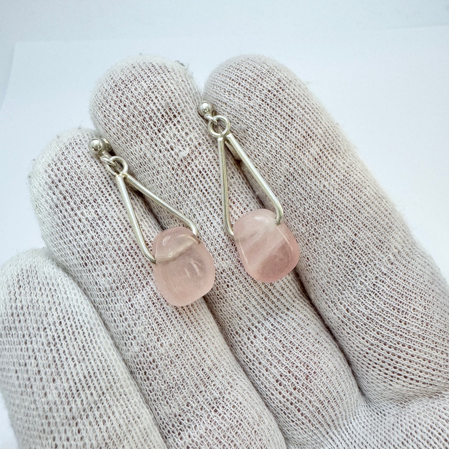 Raag & Havam, Sweden 1959. Vintage Solid Silver Rose Quartz Earrings.