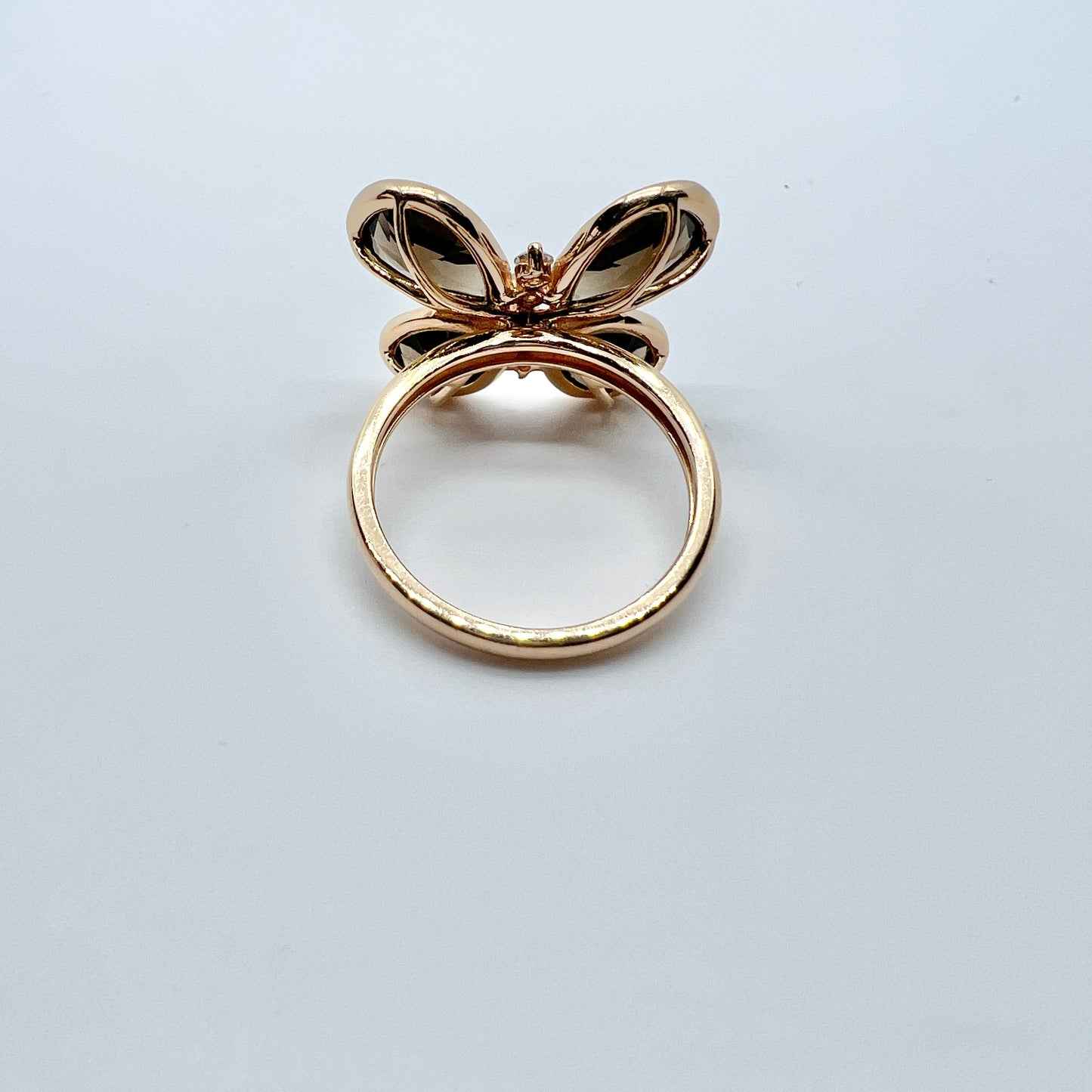 Vintage 18k Gold Diamond Smoky Quartz Butterfly Ring.