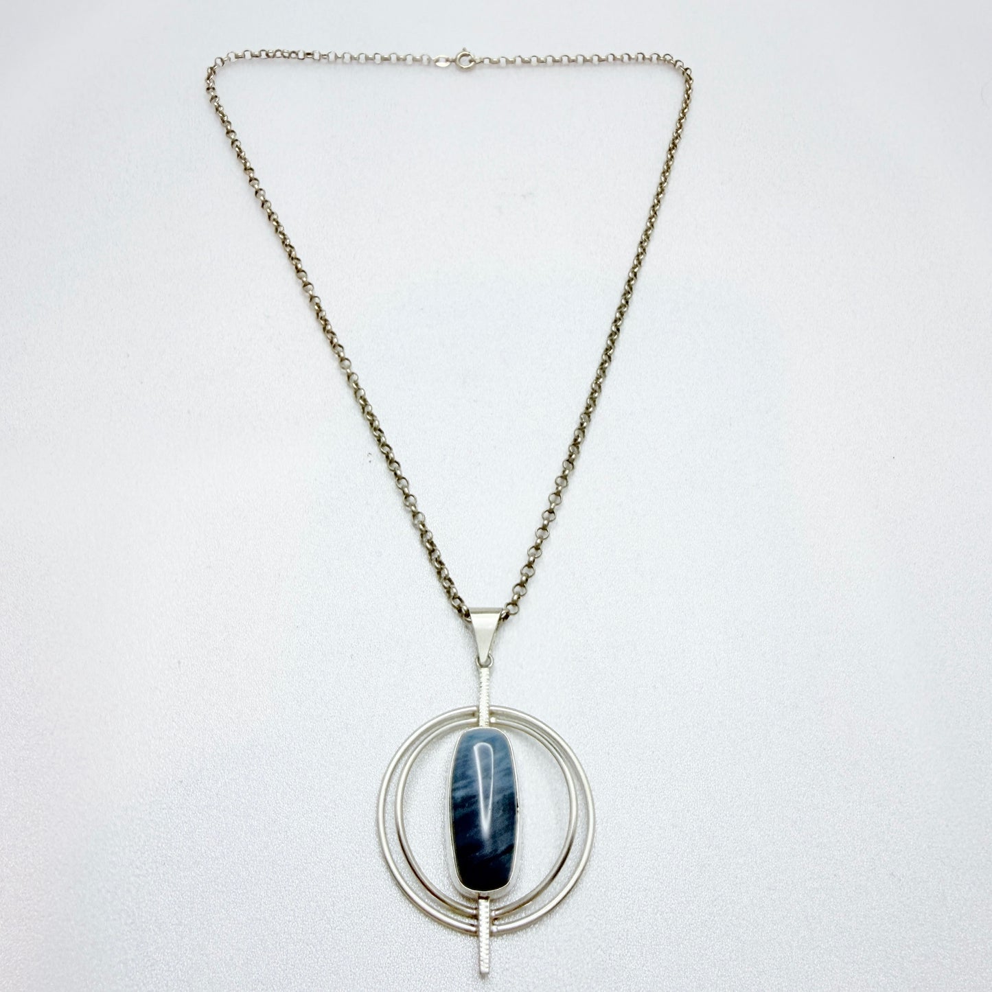 O Nordström, Sweden year 1967. Vintage Solid Silver Bergslagen-stone Pendant Necklace.
