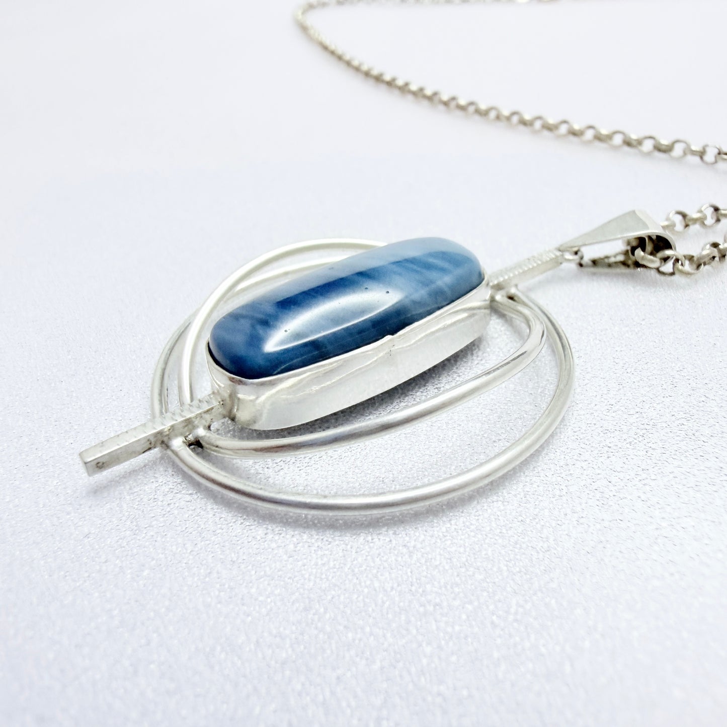 O Nordström, Sweden year 1967. Vintage Solid Silver Bergslagen-stone Pendant Necklace.