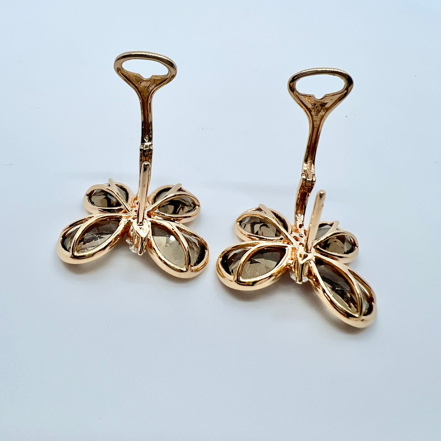 Vintage 18k Gold Diamond Smoky Quartz Butterfly Earrings.