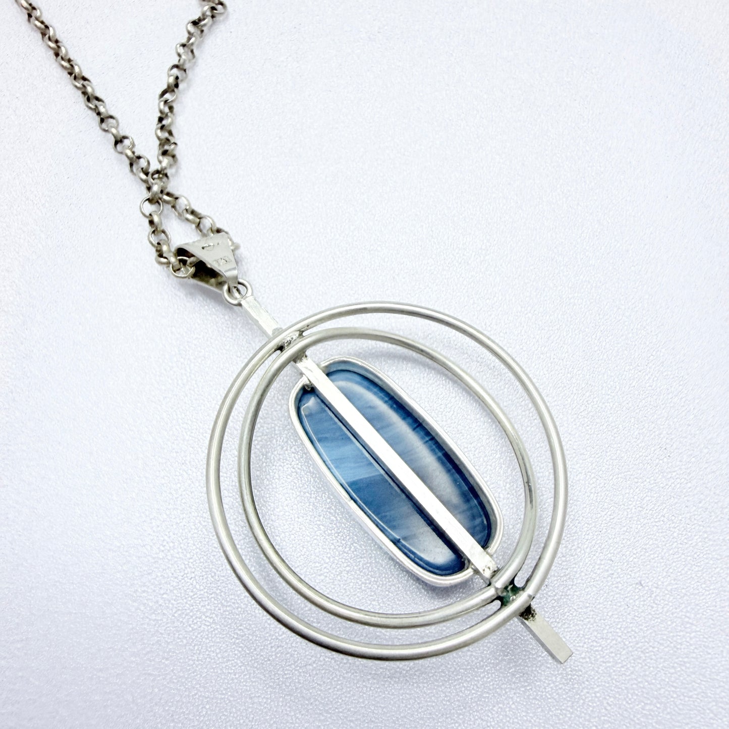 O Nordström, Sweden year 1967. Vintage Solid Silver Bergslagen-stone Pendant Necklace.
