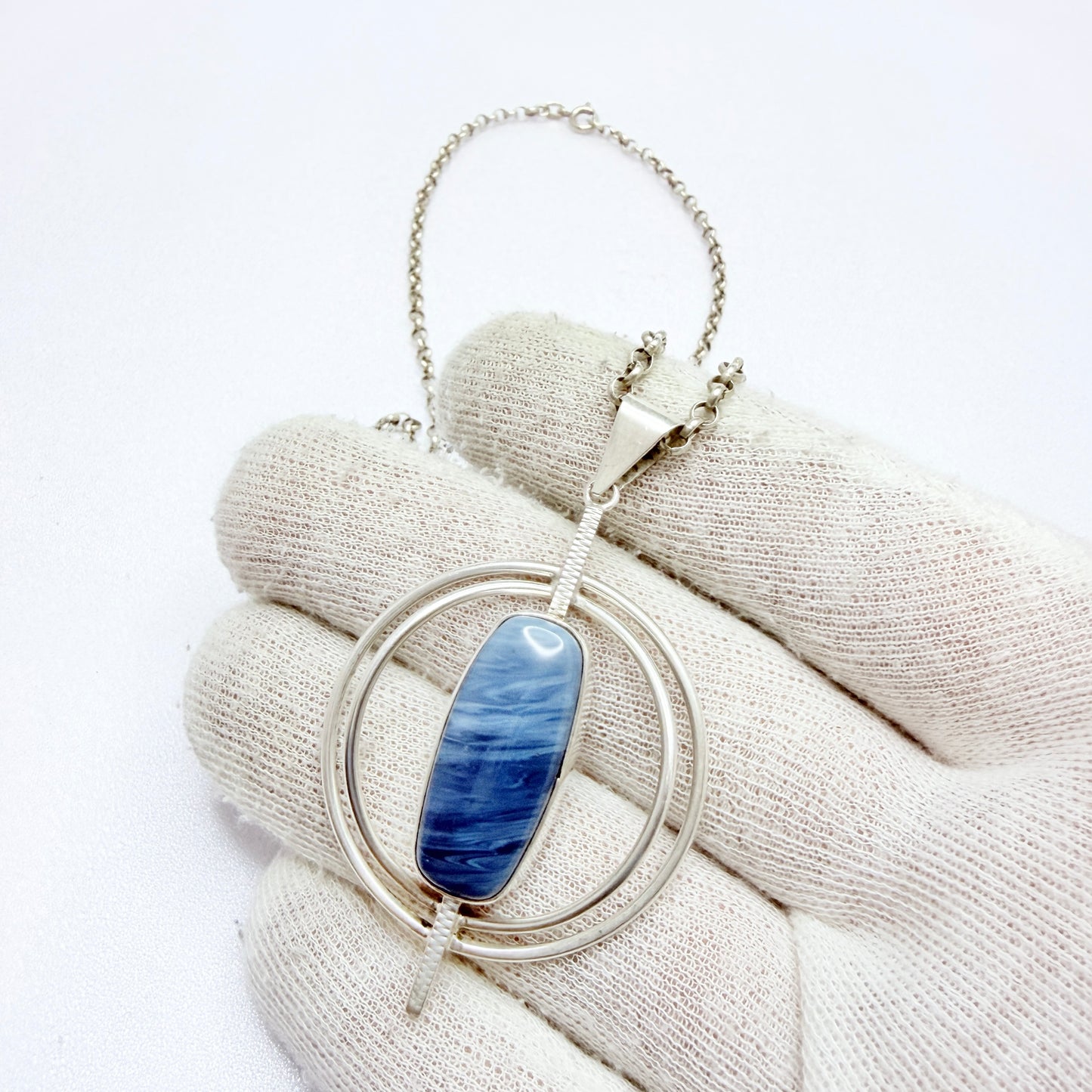 O Nordström, Sweden year 1967. Vintage Solid Silver Bergslagen-stone Pendant Necklace.