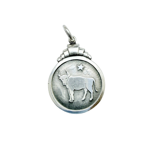 Ceson, Sweden ca 1950s. Vintage Solid Silver Zodiac Taurus Pendant / Charm
