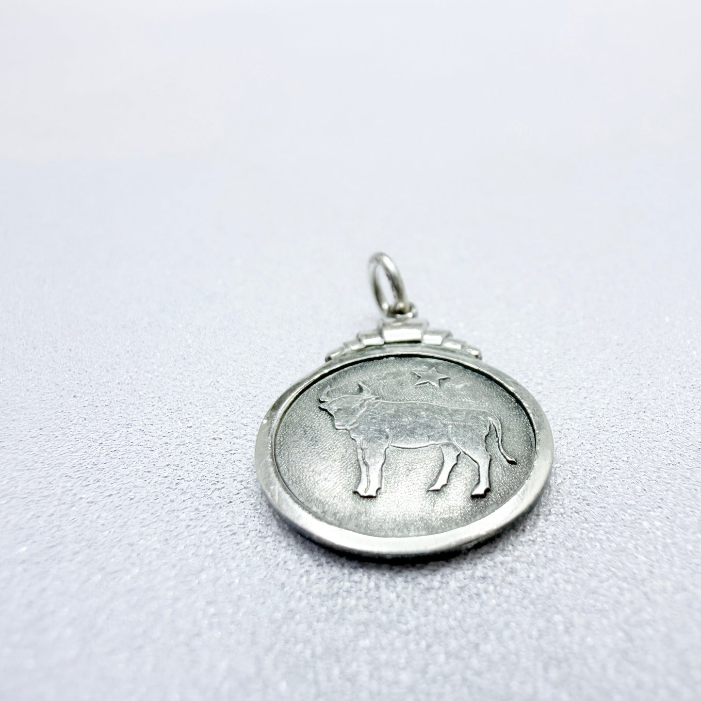 Ceson, Sweden ca 1950s. Vintage Solid Silver Zodiac Taurus Pendant / Charm