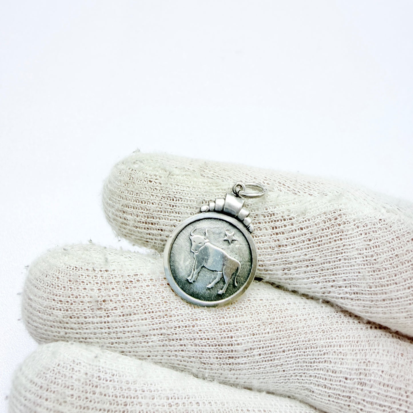 Ceson, Sweden ca 1950s. Vintage Solid Silver Zodiac Taurus Pendant / Charm
