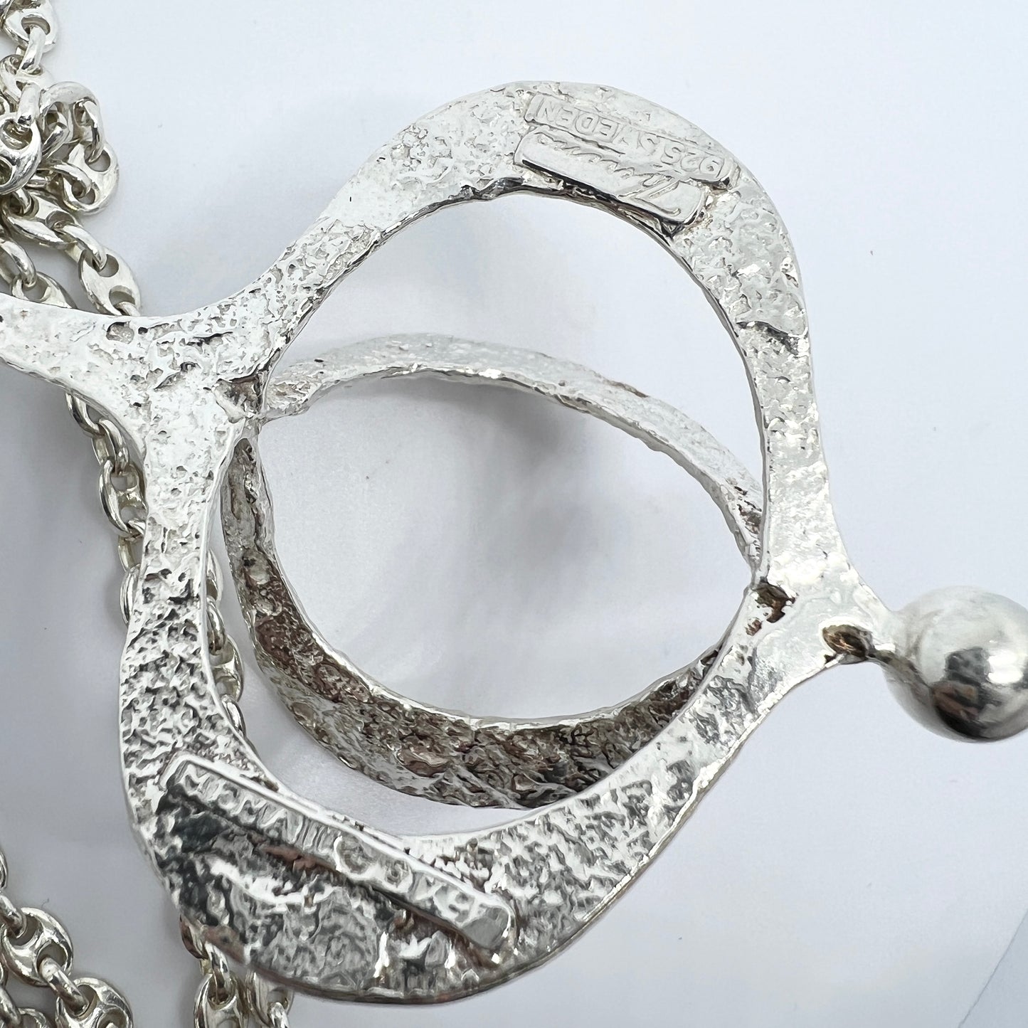 Theresia Hvorslev for MEMA, Sweden 1972. Large Vintage Sterling Silver Pendant + Chain.