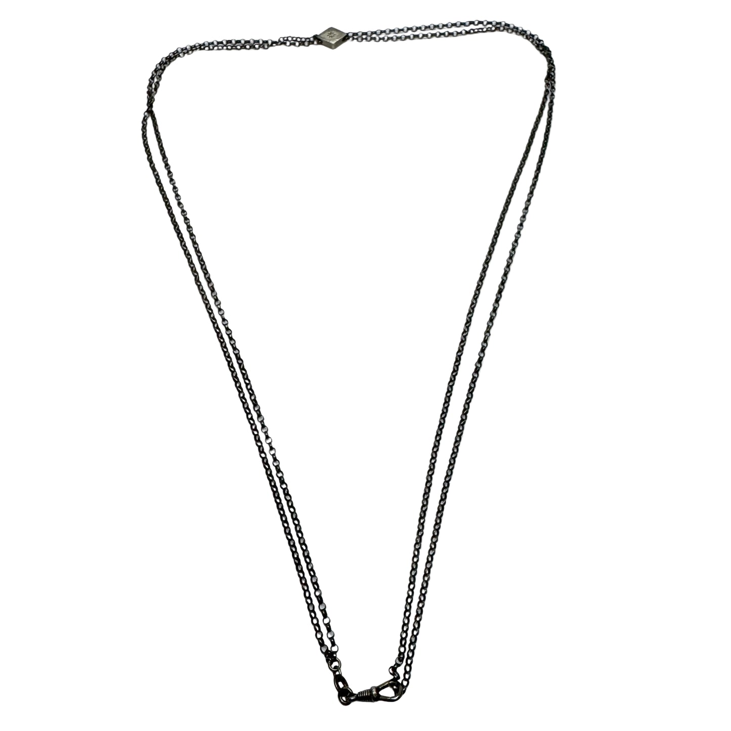 Antique Solid Silver Watch Chain w Slider and Dog Clip in Necklace Length.