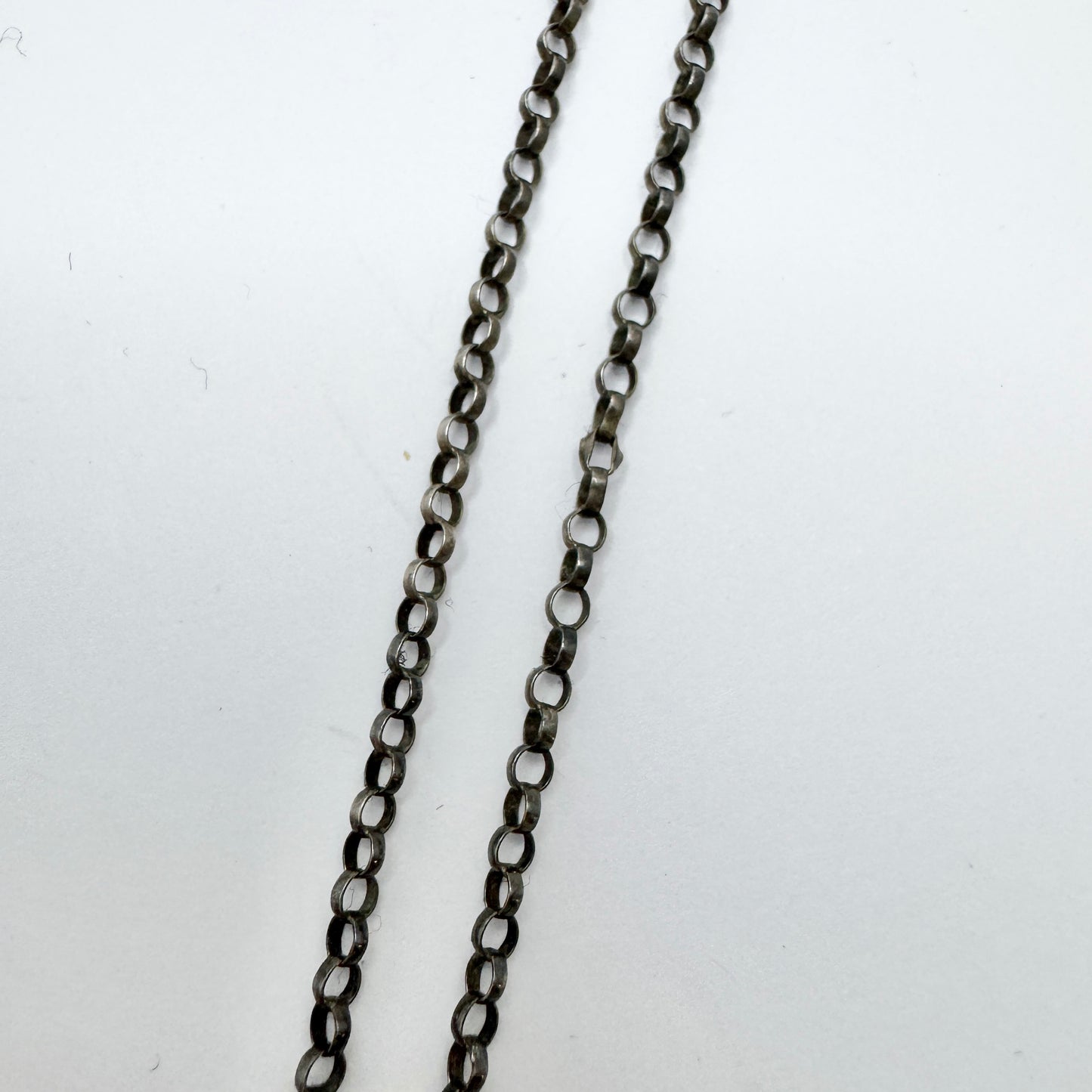 Antique Solid Silver Watch Chain w Slider and Dog Clip in Necklace Length.