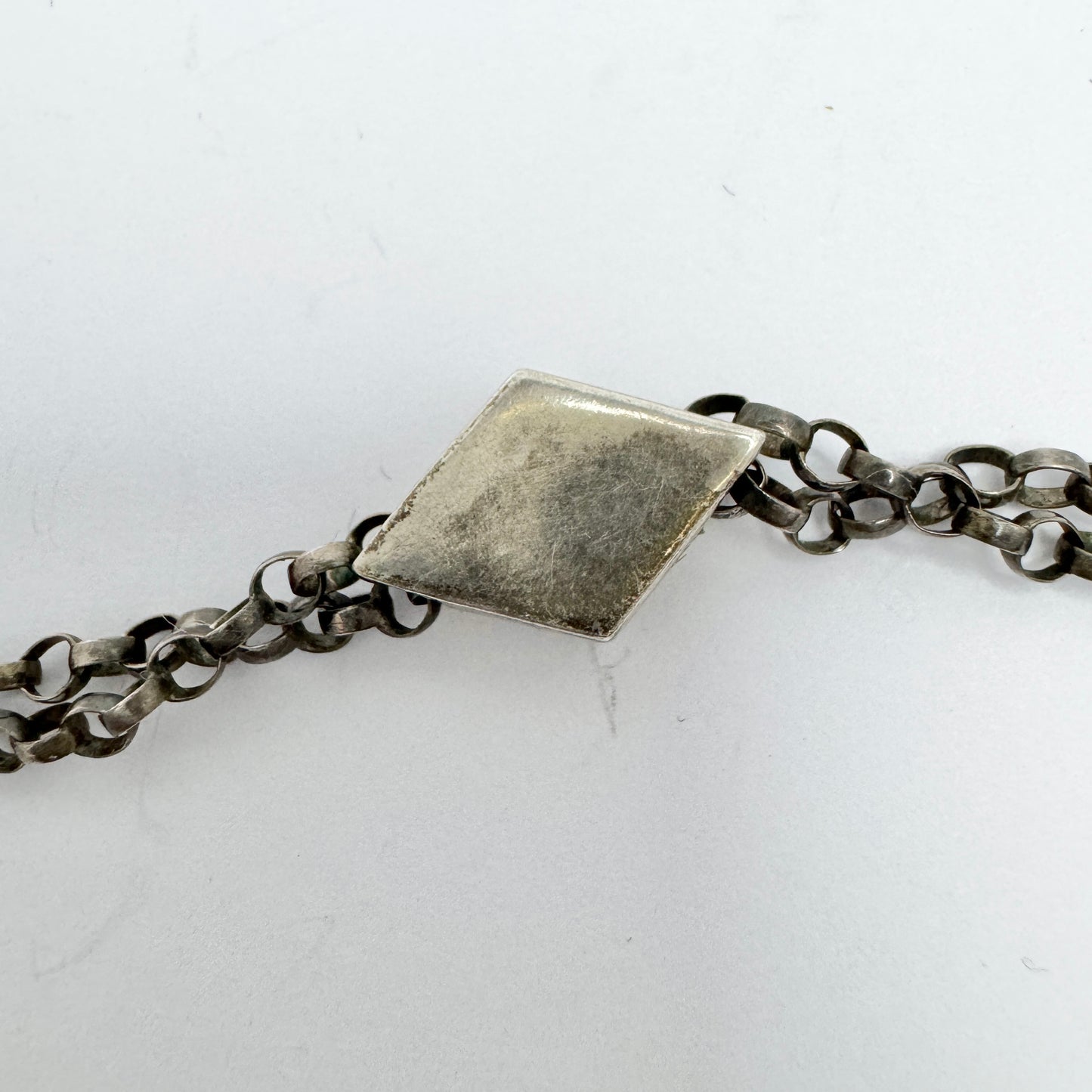 Antique Solid Silver Watch Chain w Slider and Dog Clip in Necklace Length.