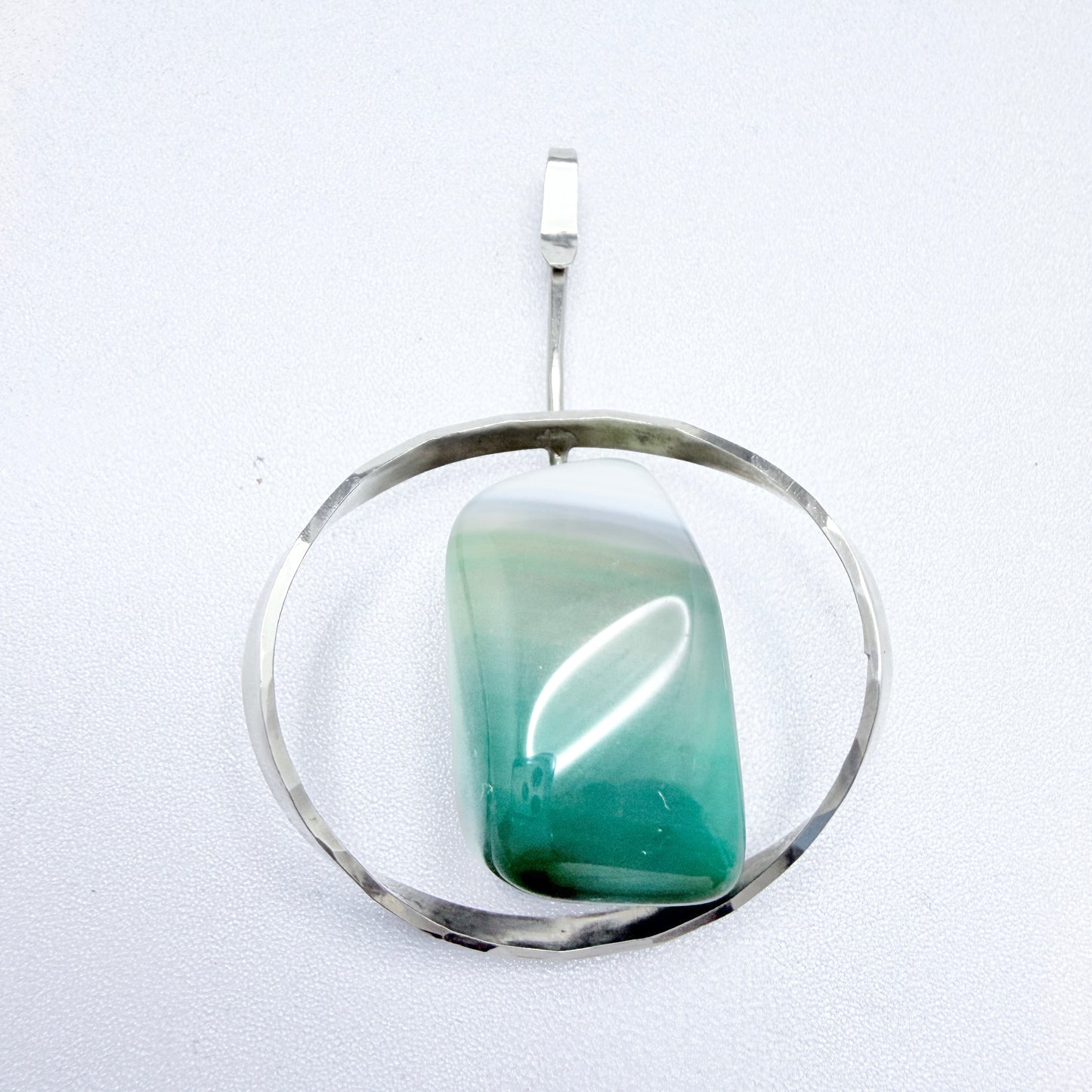 Denmark c 1960s. Sterling Silver Green Agate Pendant.