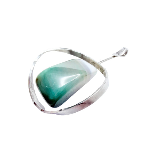 Denmark c 1960s. Sterling Silver Green Agate Pendant.
