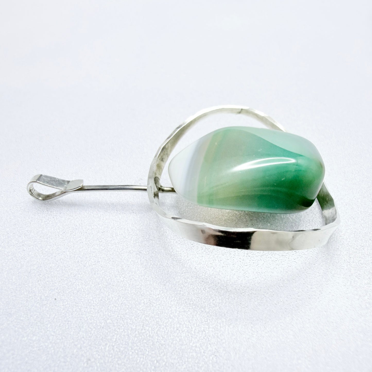 Denmark c 1960s. Sterling Silver Green Agate Pendant.