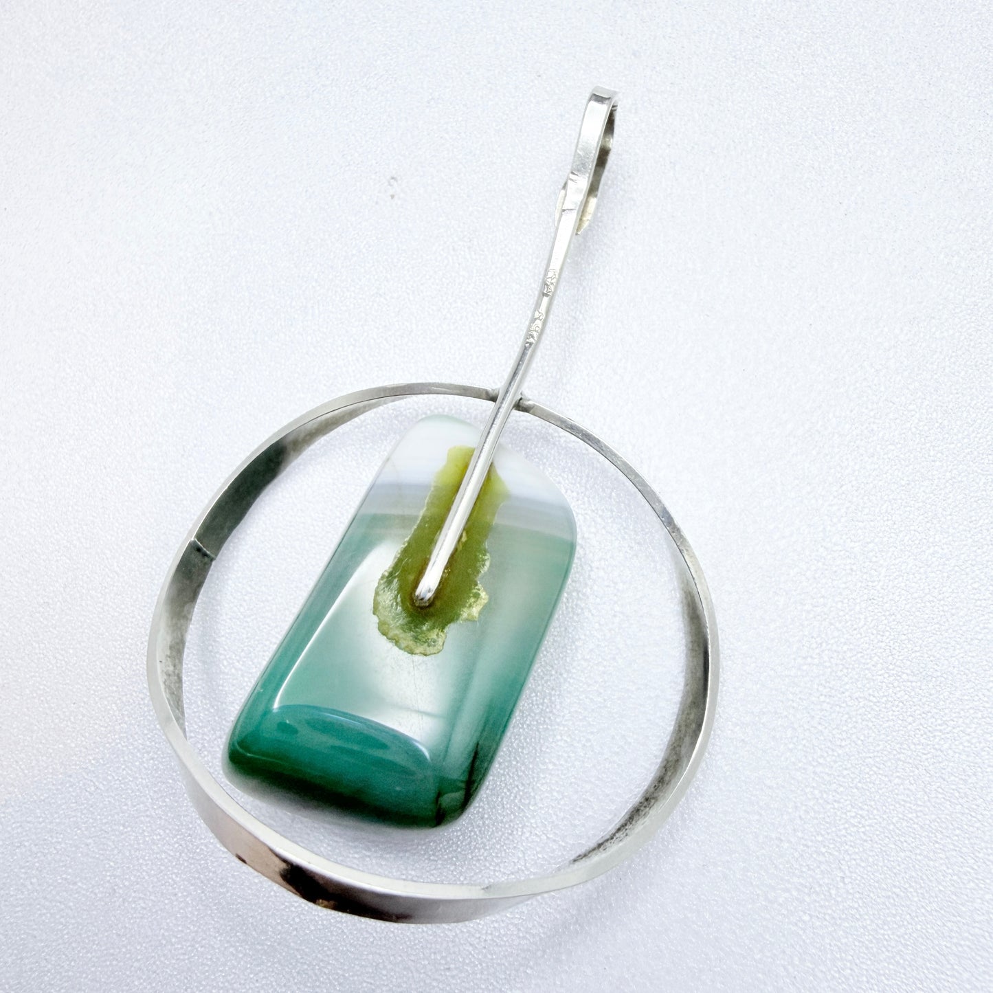 Denmark c 1960s. Sterling Silver Green Agate Pendant.