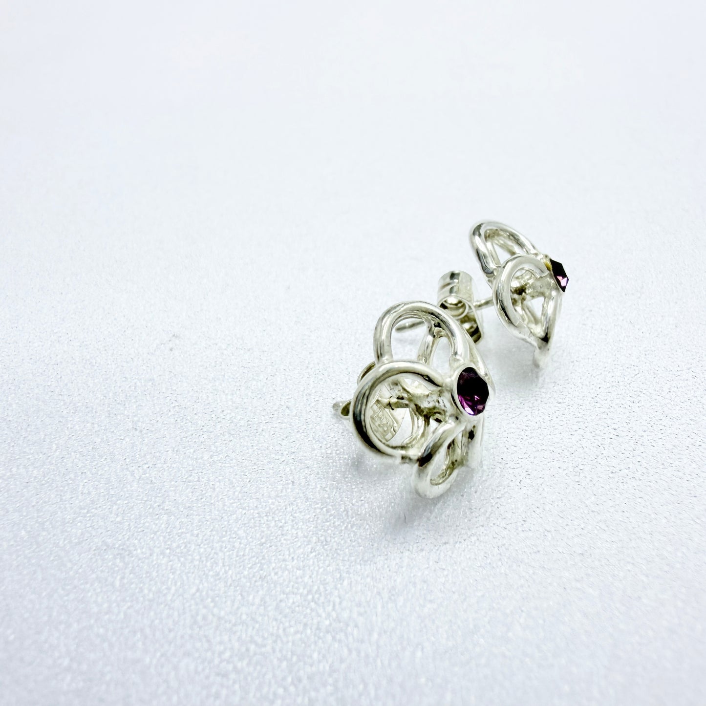 Victor Janson, Sweden. Vintage Sterling Silver Amethyst Stud Earrings.