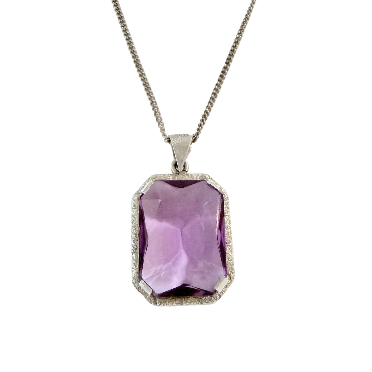 Wilhelm Harbeck, Sweden 1947. Vintage Solid Silver Violet Glass Pendant Necklace.