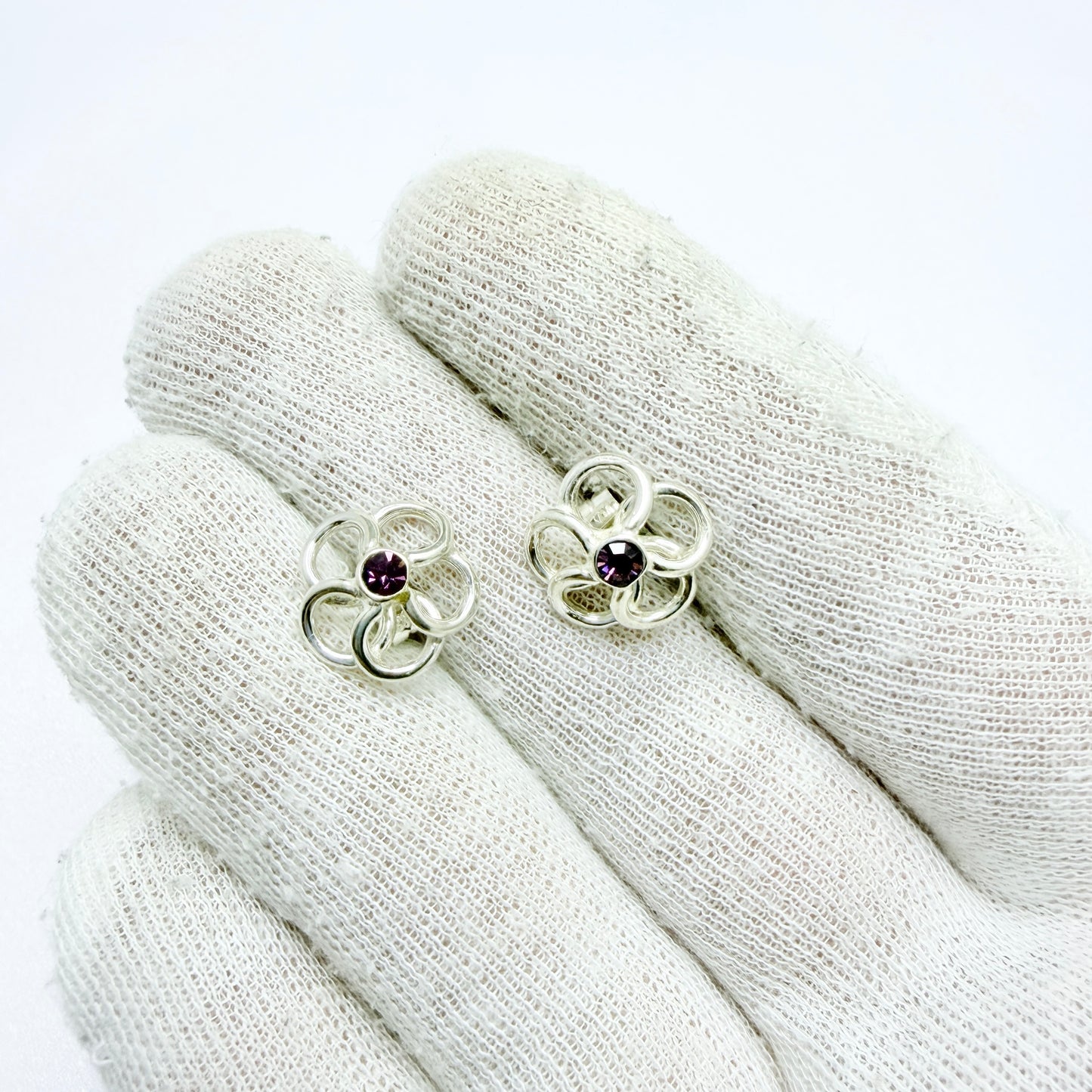Victor Janson, Sweden. Vintage Sterling Silver Amethyst Stud Earrings.