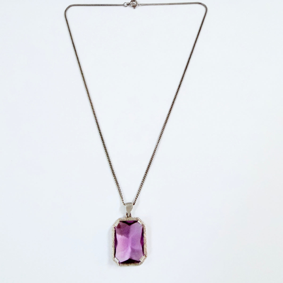 Wilhelm Harbeck, Sweden 1947. Vintage Solid Silver Violet Glass Pendant Necklace.