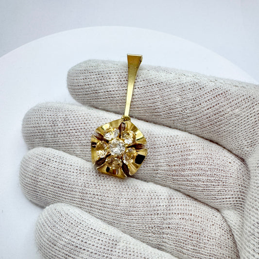 Elis Kauppi, Kupittaan Kulta Finland c 1960s. Vintage 18k Gold Rock Crystal Pendant.