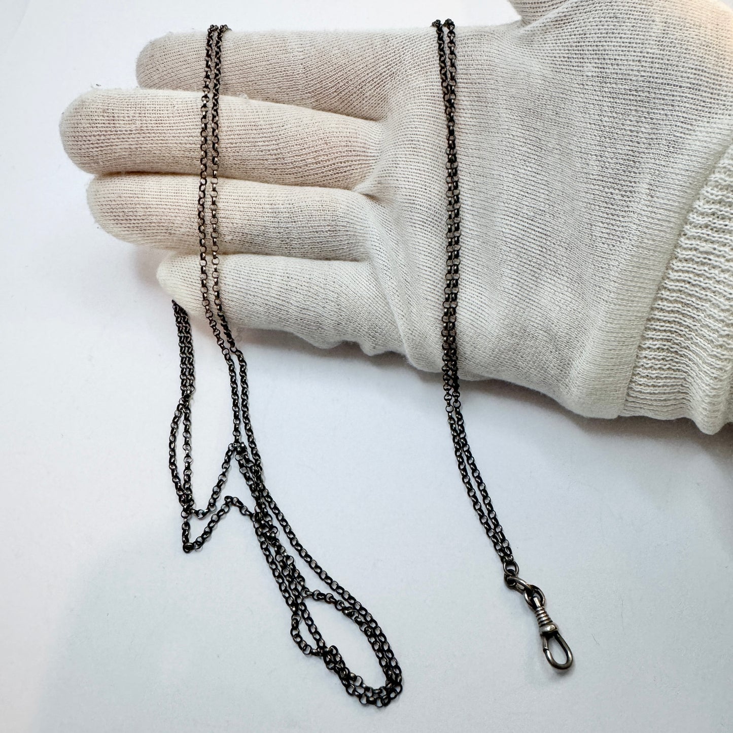 Denmark early 1900s. Antique Solid Silver60 inch Longuard Chain Necklace.