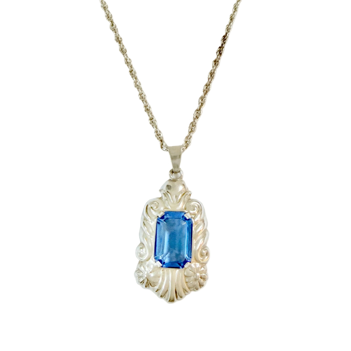 Per Emilson, Sweden 1940s. Solid Silver Intense Blue Glass Pendant Necklace.