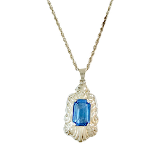 Per Emilson, Sweden 1940s. Solid Silver Intense Blue Glass Pendant Necklace.