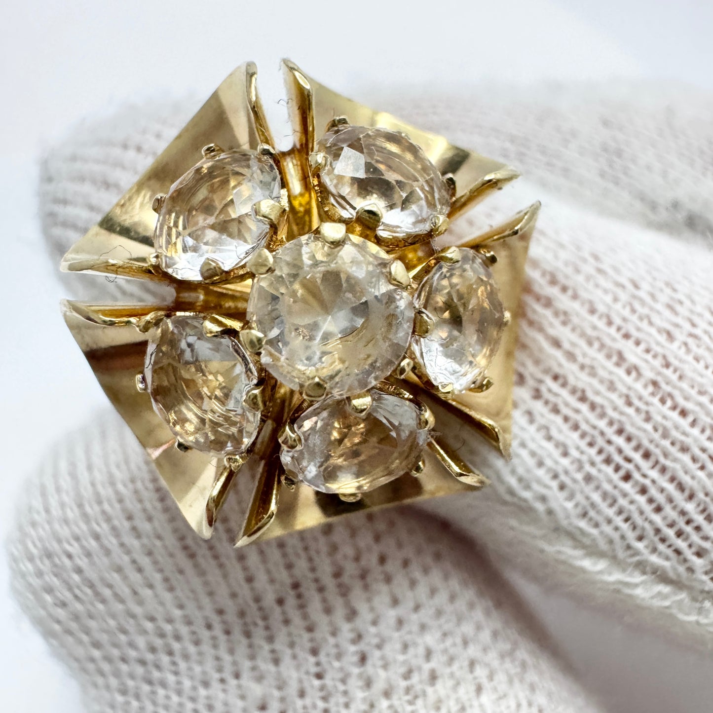Elis Kauppi, Kupittaan Kulta Finland c 1960s. Vintage 18k Gold Rock Crystal Ring.