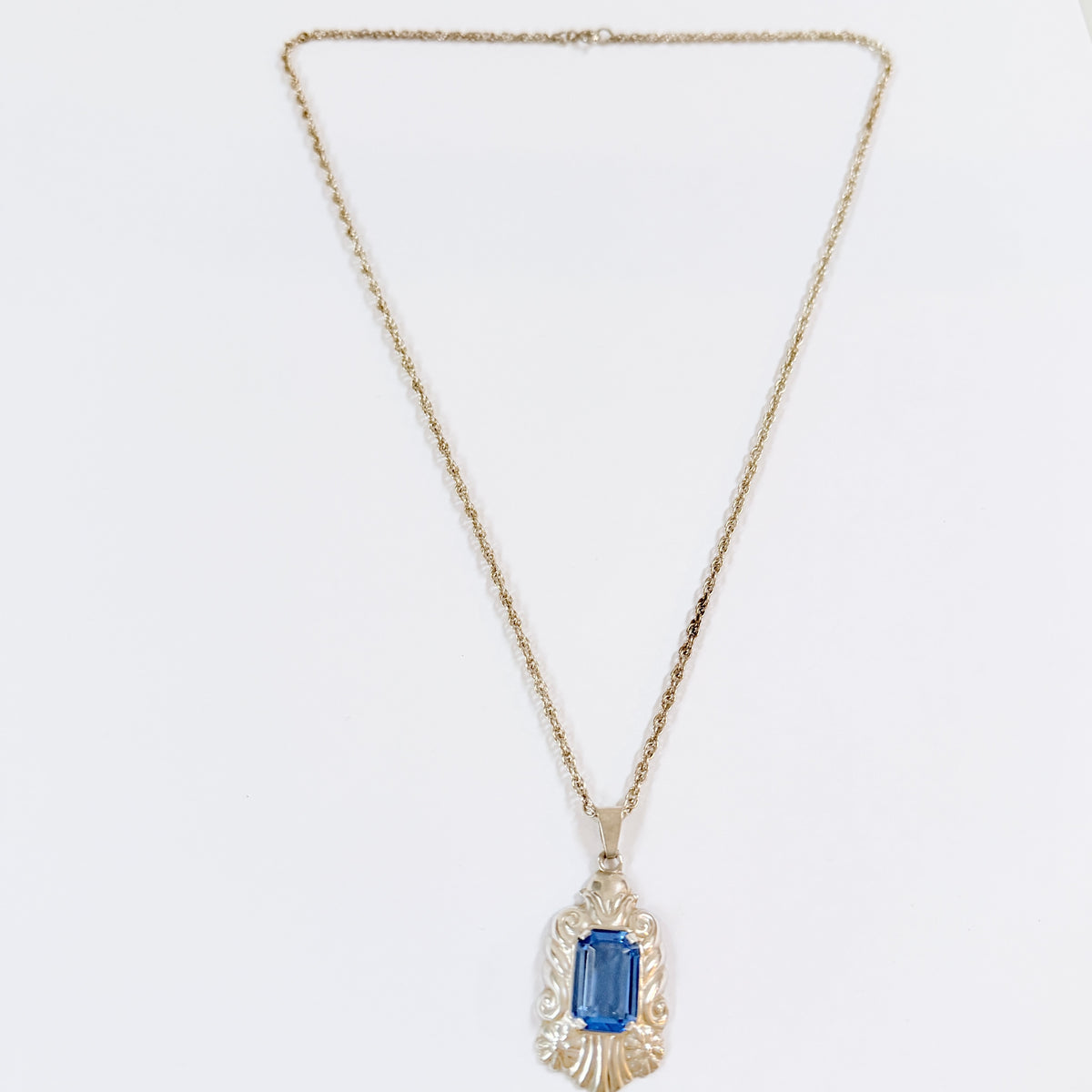 Per Emilson, Sweden 1940s. Solid Silver Intense Blue Glass Pendant Necklace.