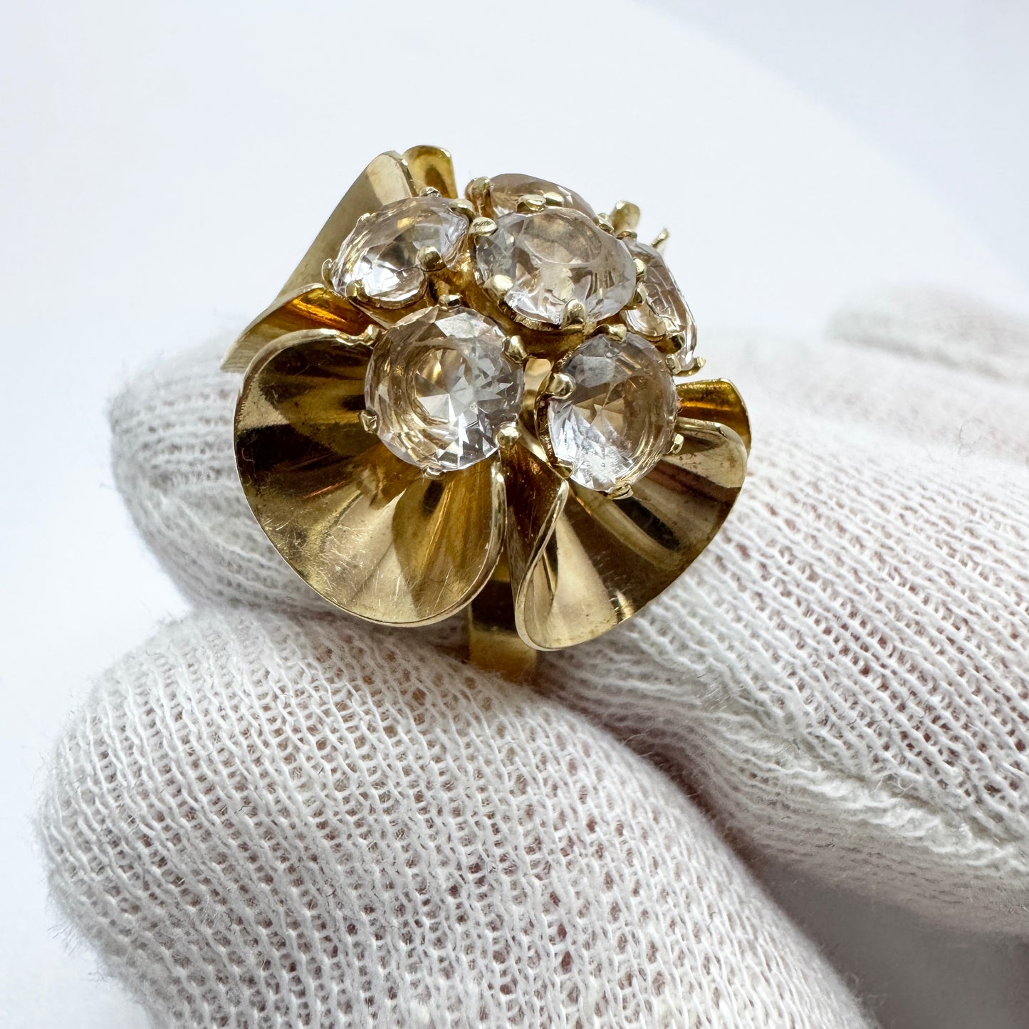 Elis Kauppi, Kupittaan Kulta Finland c 1960s. Vintage 18k Gold Rock Crystal Ring.