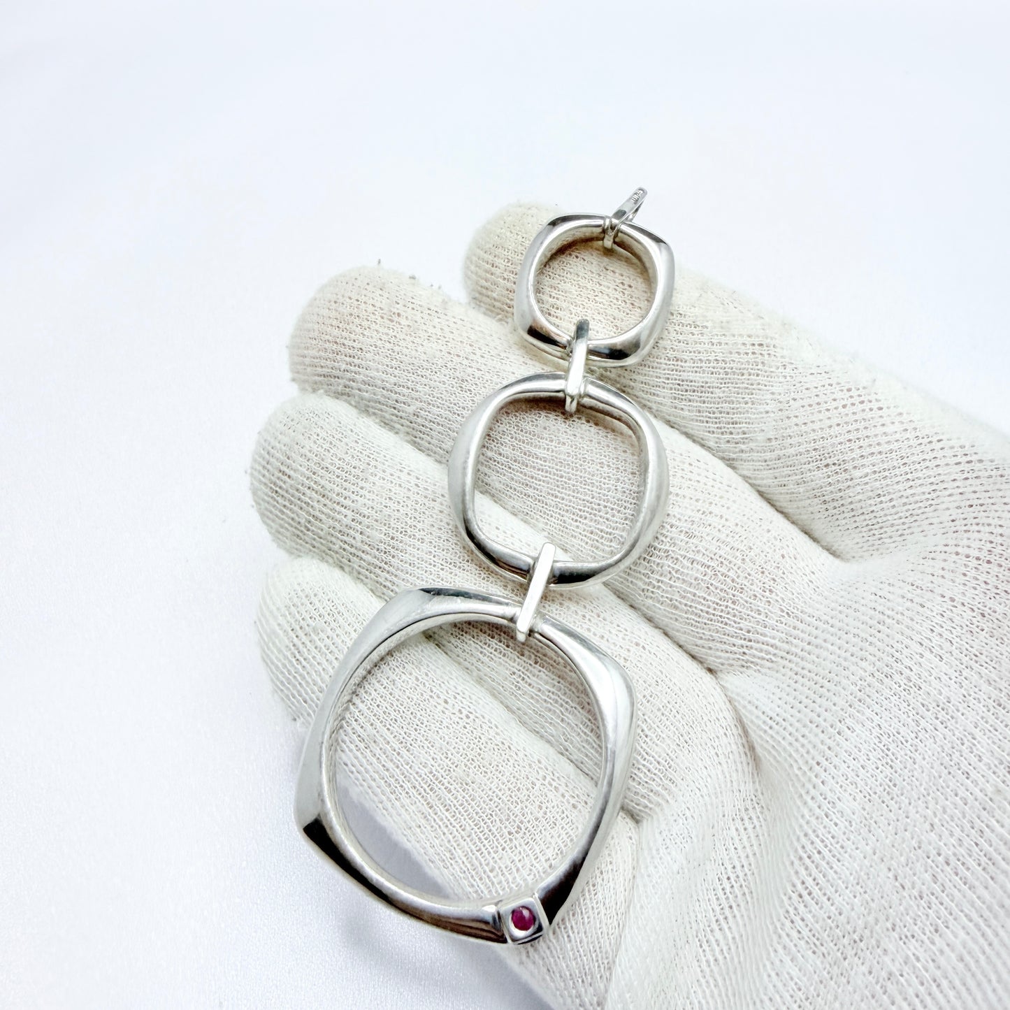ELLE. Large Sterling Silver Synthetic Pink Sapphire Pendant.