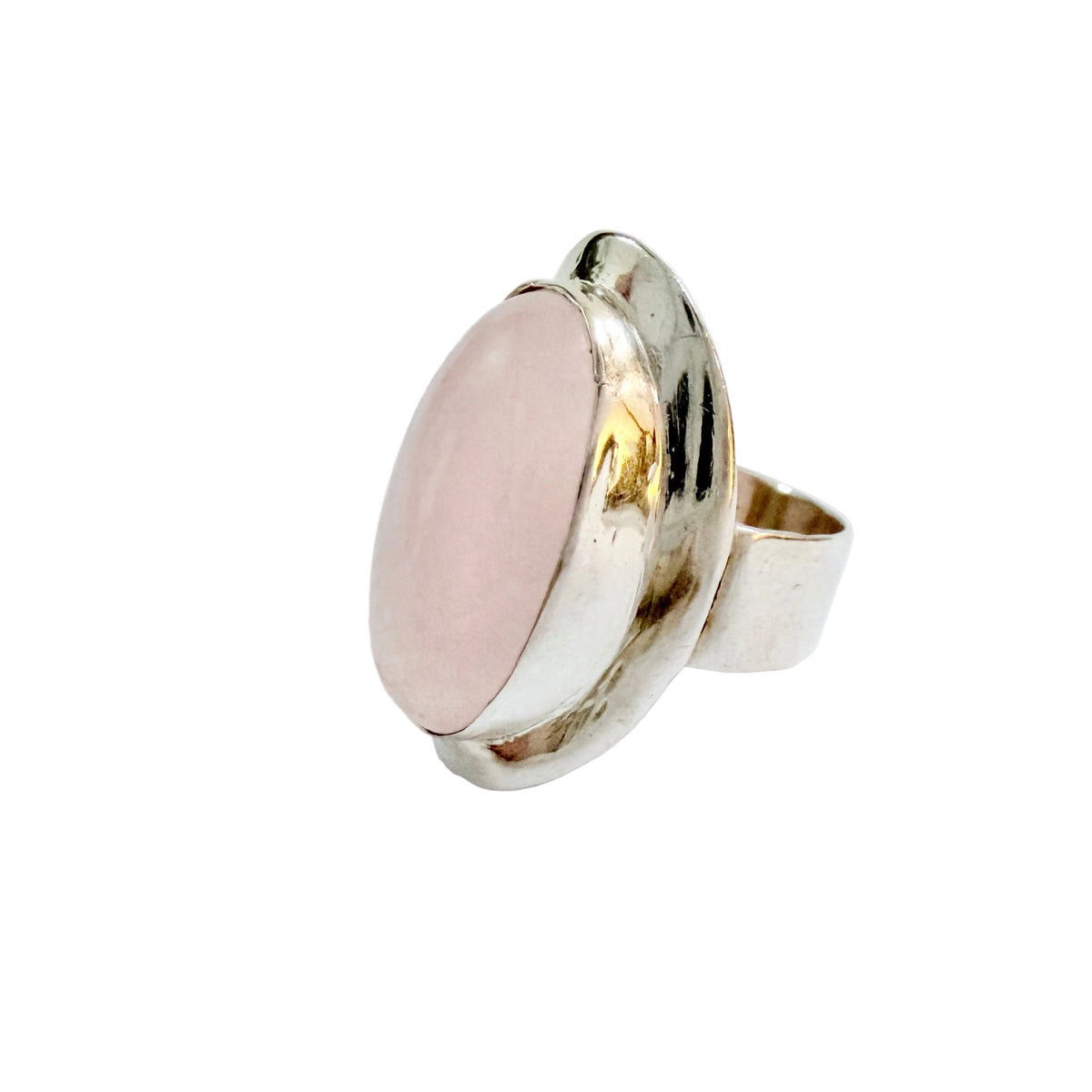 Vintage 1960s. Solid Silver Rose Quartz Ring.