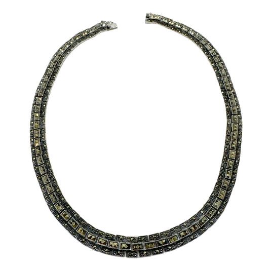 Vintage c 1950s. Sterling Silver Marcasite Necklace.