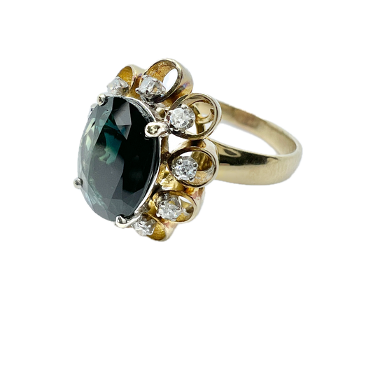 Vintage c 1950-60s. 14k Gold Diamond Sapphire Ring.