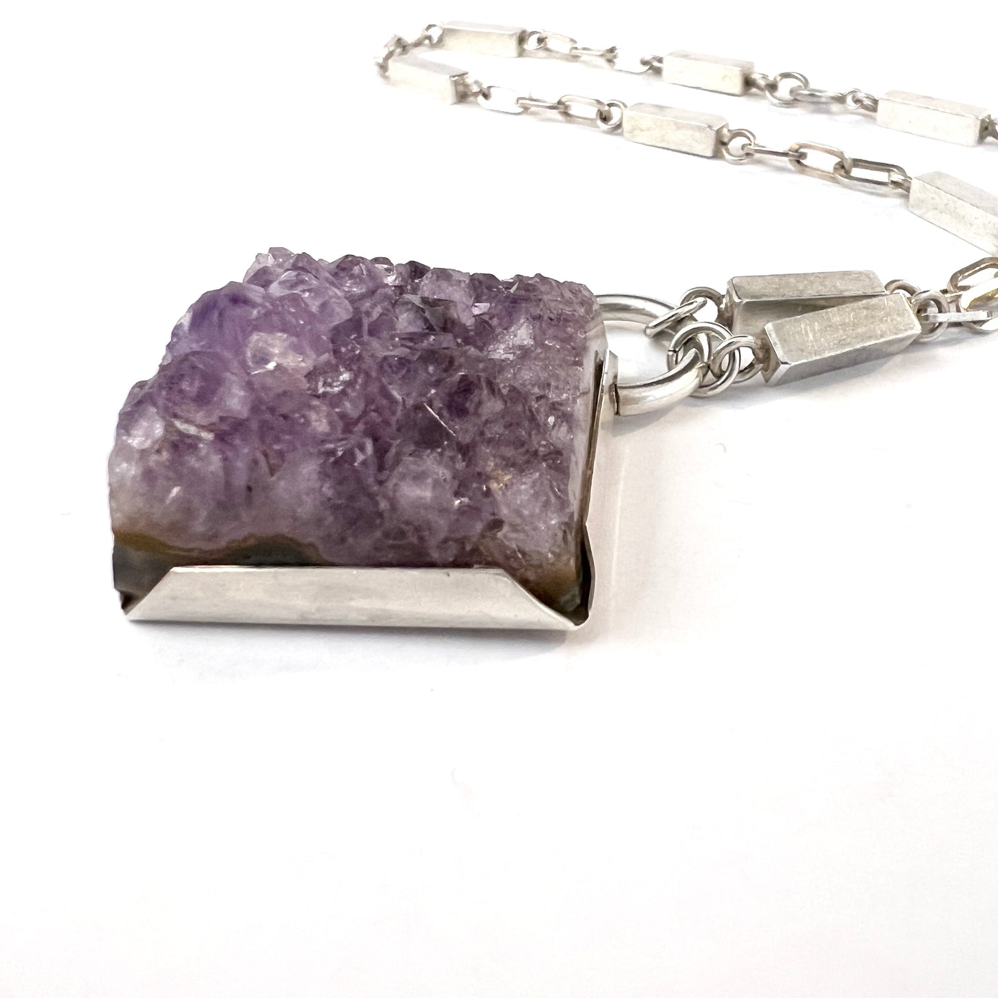 PeGe for ALTON, Sweden 1965. Chunky Vintage Sterling Silver Amethyst Pendant Necklace.