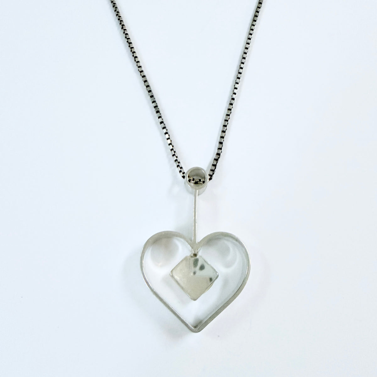 Victor Janson, Sweden year 1970. Vintage Sterling Silver Heart Pendant Necklace.