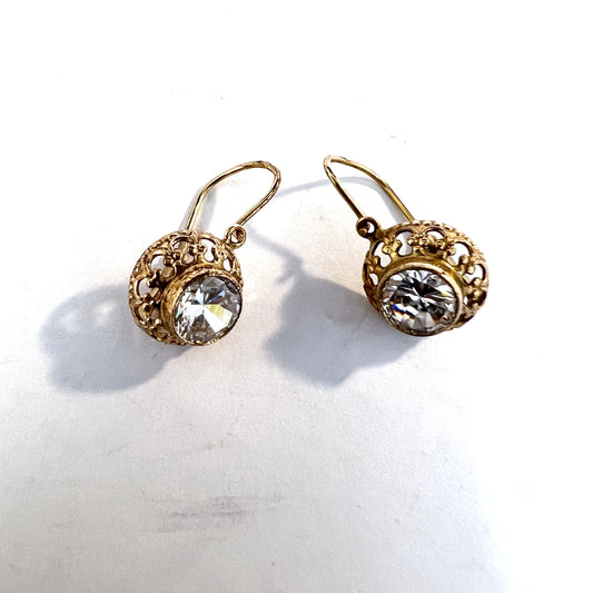 Vintage 14k Gold Quartz Earrings, c 1950-60s.