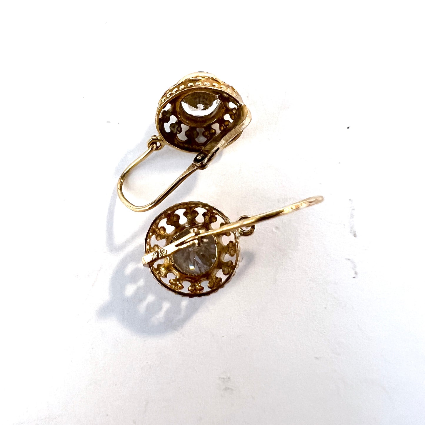 Vintage 14k Gold Quartz Earrings, c 1950-60s.