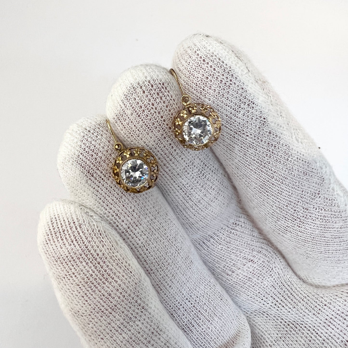 Vintage 14k Gold Quartz Earrings, c 1950-60s.