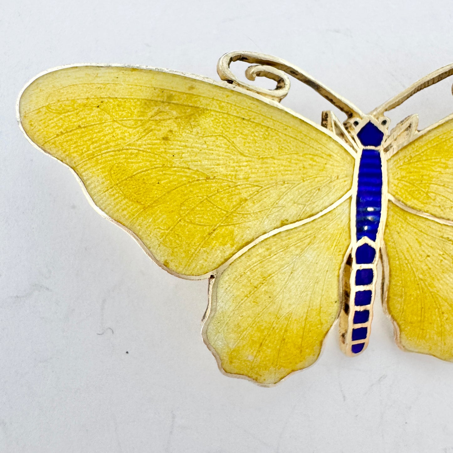 Sweden year 1919. Antique Sterling Silver Enamel Butterfly Brooch.